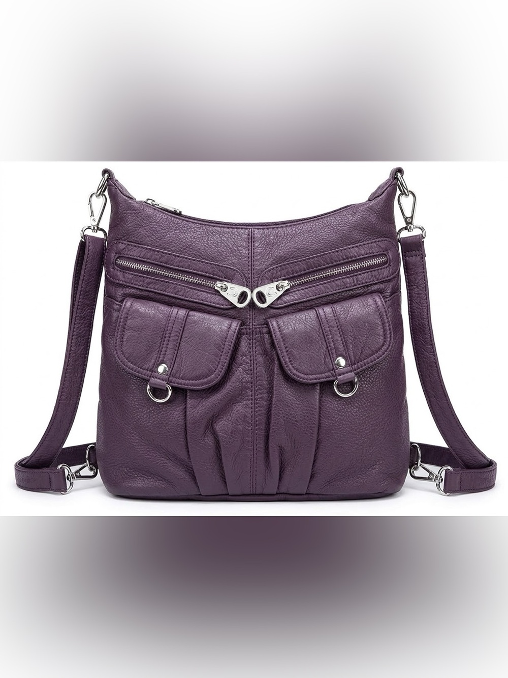 Plum Purple Pebbled Faux Leather Convertible Backpack Shoulder Bag